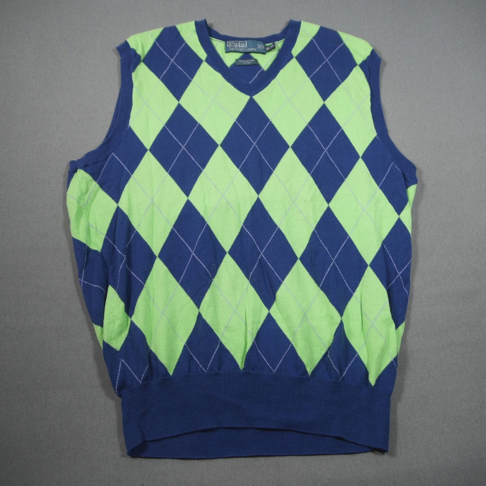 VTG Y2K Polo Ralph Lauren Golf Argyle V-Neck Knit Men Sweater Vest M Academia